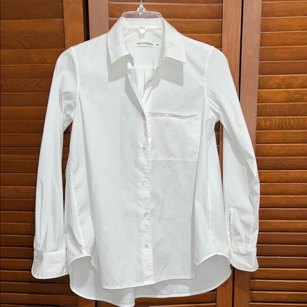 Lis Lareida Stunning A Line White Button-Up Shirt